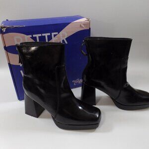 Trary Black Patent Chunky Block Heel Squared Toe Ankle Platform Boot 9.5 - NEW